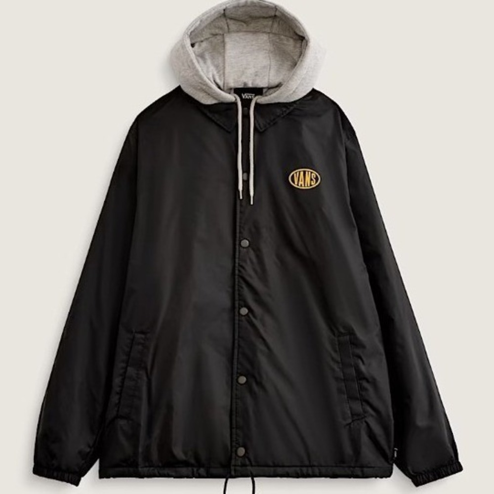 Vans Riley II Coach Jacket Mens Large Black Hooded Water Resistant Button Down